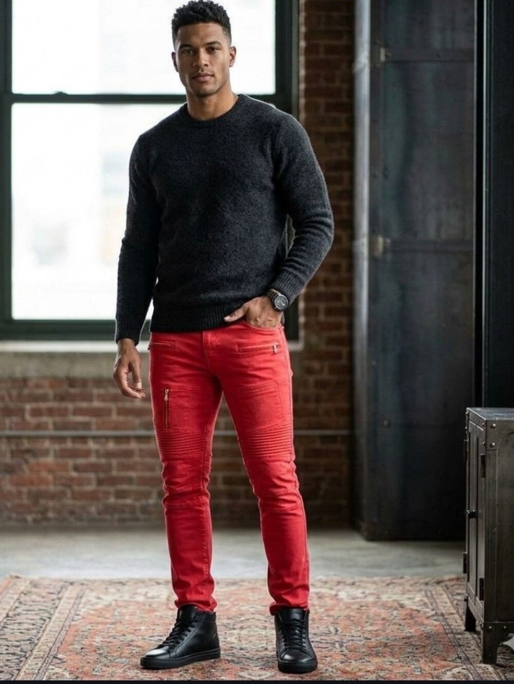 💣3/$15 Red Biker Style Pants with Gold Accents